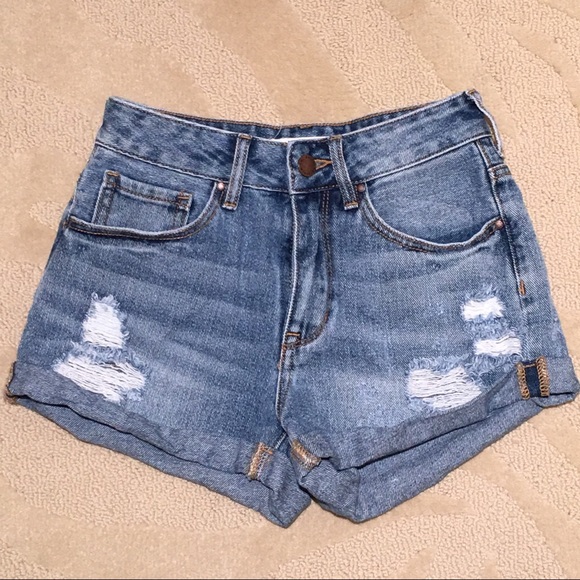 High Rise Distressed Jean Shorts - Picture 1 of 3